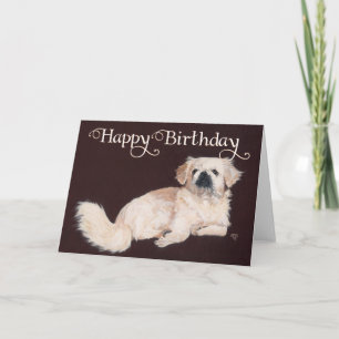 White Pekingese Birthday Kaart