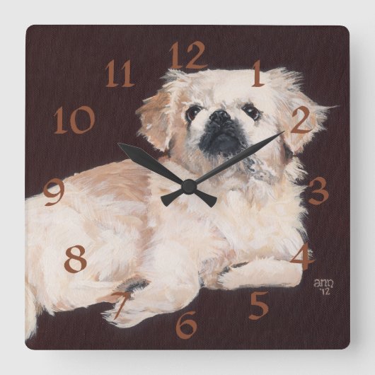 White Pekingese Clock Vierkante Klok (Voorkant)
