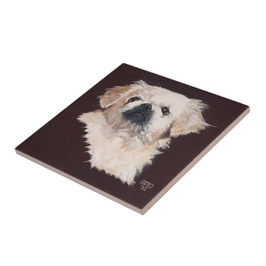 White Pekingese Dog Tegeltje (Zijkant)