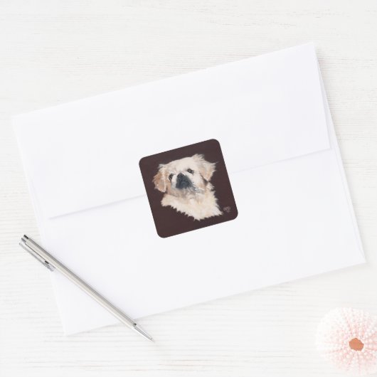 White Pekingese Dog Vierkante Sticker (Envelop)