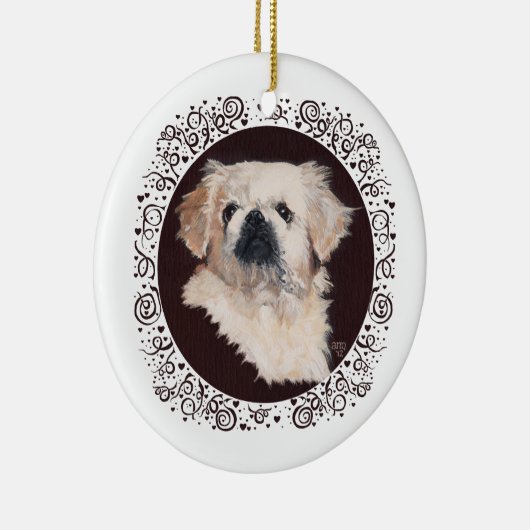 White Pekingese Head Studie Keramisch Ornament (Rechts)