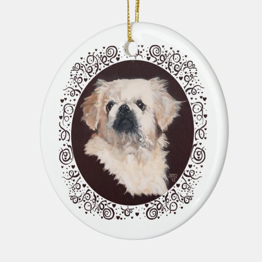 White Pekingese Head Studie Keramisch Ornament (Links)