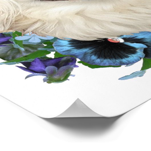 White Pekingese met Pansies Poster (Hoek)