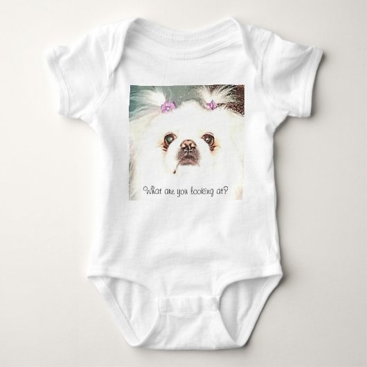 White Pekingese Waar kijk je naar? grappig Romper (Voorkant)