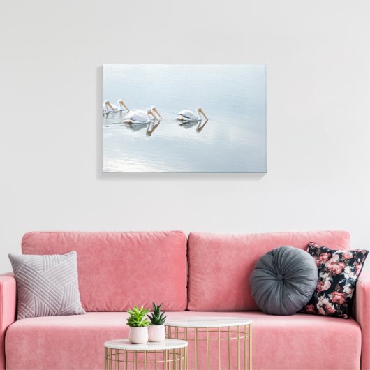 White Pelican Birds Animals Wrapped Canvas Print (Insitu (Woonkamer))