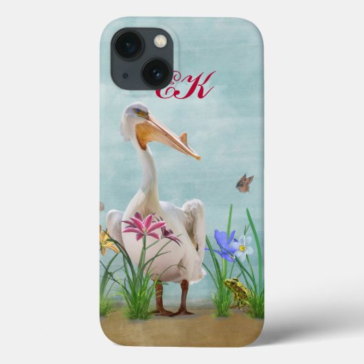 White Pelican, Flowers and Butterflies, Monogram Case-Mate iPhone Case (Achterkant)