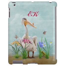 White Pelican, Flowers and Butterflies, Monogram iPhone 13 Hoesje
