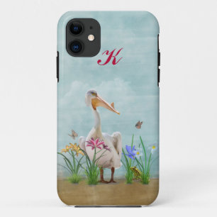 White Pelican, Flowers and Butterflies, Monogram Case-Mate iPhone Case
