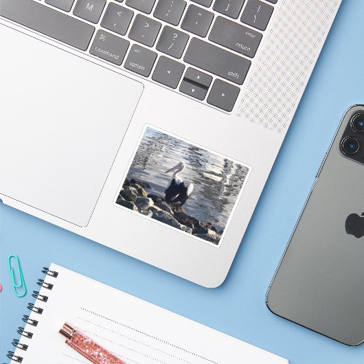 White Pelican Sticker (Laptop met iPhone)