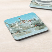 White Pelicans and Black Friend Abstract Bier Onderzetter (Linkerzijde)