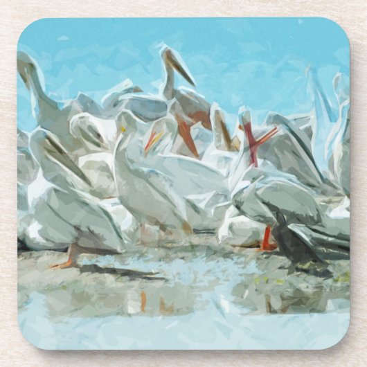 White Pelicans and Black Friend Abstract Bier Onderzetter (Voorkant)