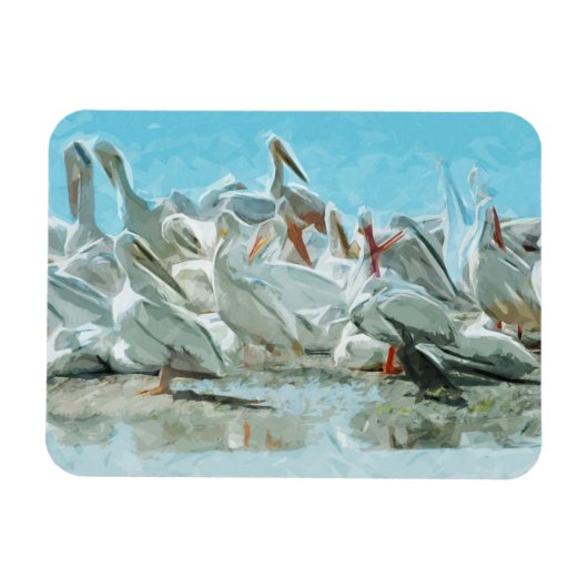 White Pelicans and Black Friend Abstract Magneet (Horizontaal)