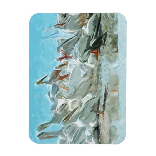 White Pelicans and Black Friend Abstract Magneet (Verticaal)
