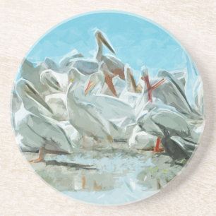 White Pelicans and Black Friend Abstract Zandsteen Onderzetter