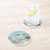 White Pelicans and Black Friend Abstract Zandsteen Onderzetter (Zijkant)