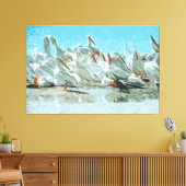 White Pelicans and Cormorant Abstract Canvas Afdruk (Insitu (Woonkamer))