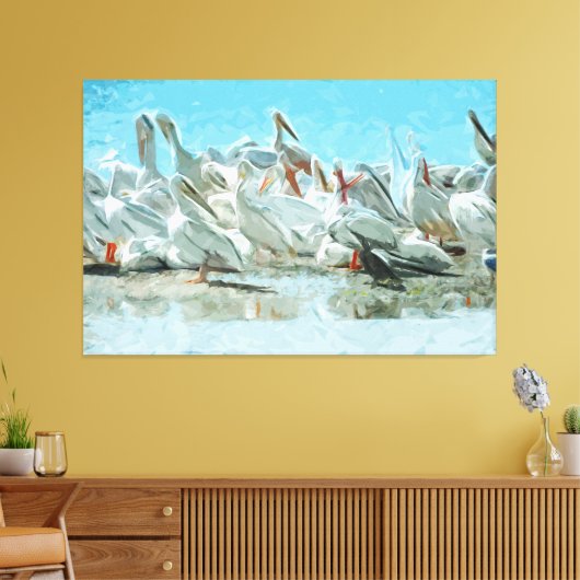 White Pelicans and Cormorant Abstract Canvas Afdruk (Insitu (Woonkamer))