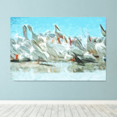 White Pelicans and Cormorant Abstract Canvas Afdruk (Insitu (Houten vloer))