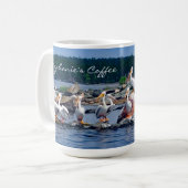White Pelicans Party on the Lake Personalized Koffiemok (Voorkant links)