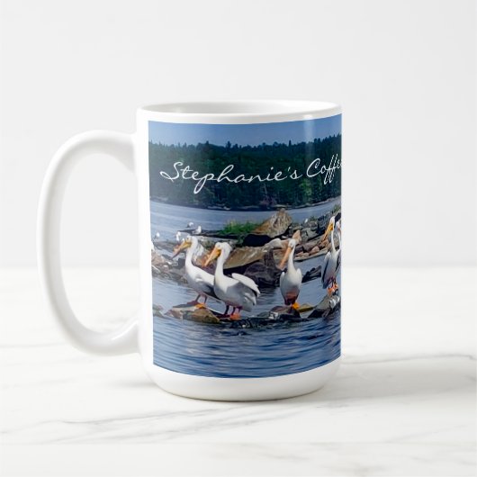 White Pelicans Party on the Lake Personalized Koffiemok (Links)
