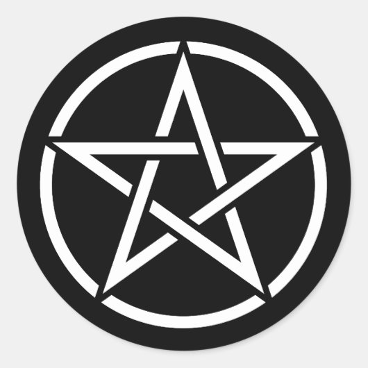 White Pentagram on Black Ronde Sticker (Voorkant)