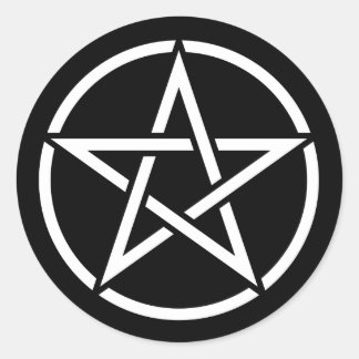 White Pentagram on Black Ronde Sticker