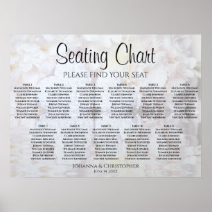 White Peonies 11 Table Wedding Seating Chart Poster