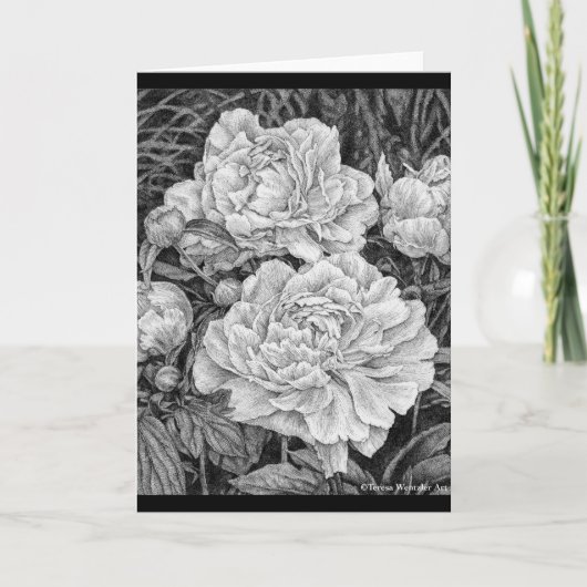 White Peonies Drawing Wenskaart Kaart (Voorkant)
