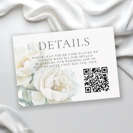 White Peonies Floral Wedding Details QR code Informatiekaartje