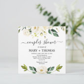 White Peonies Foliage Couples Shower Kaart (Staand voorkant)