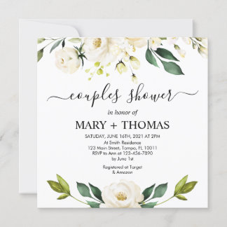 White Peonies Foliage Couples Shower Kaart