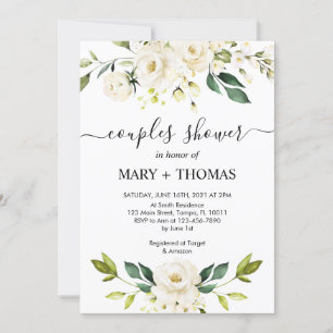 White Peonies Foliage Couples Shower Kaart