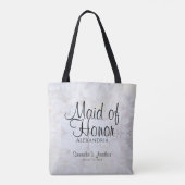 White Peonies & Hearts Wedding Maid of Honor Tote Bag (Achterkant)