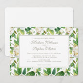 White Peonies & Leaf Waterverf - Wedding Kaart (Voorkant / Achterkant)