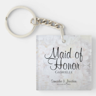White Peonies Maid of Honor Wedding Favor Sleutelhanger