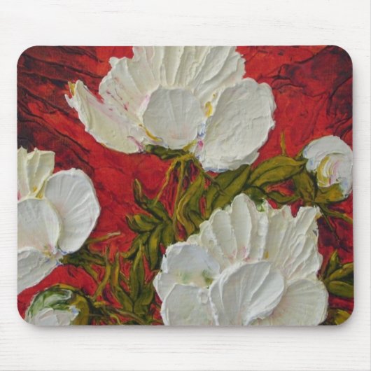 White Peonies Mousepad Muismat (Voorkant)