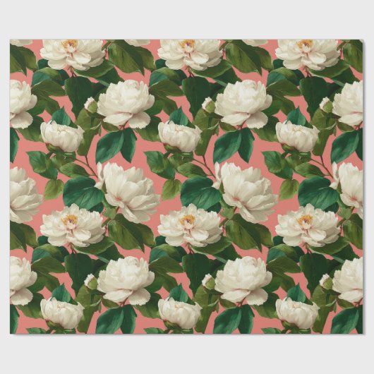 White Peonies on pechy background pattern Cadeaupapier (Vlak)