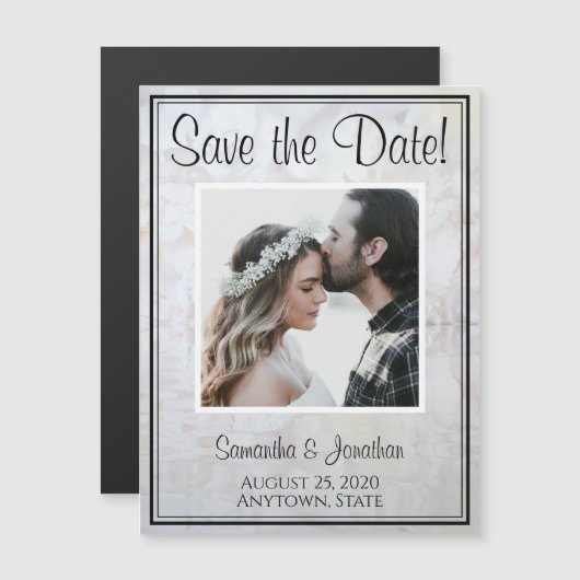 White Peonies Reflections Wedding Save the Date (Voorkant / Achterkant)