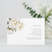 White Peonies Wedding Details Kaart (Staand voorkant)