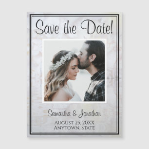 White Peonies Wedding Save the Date Magnetic Kaart