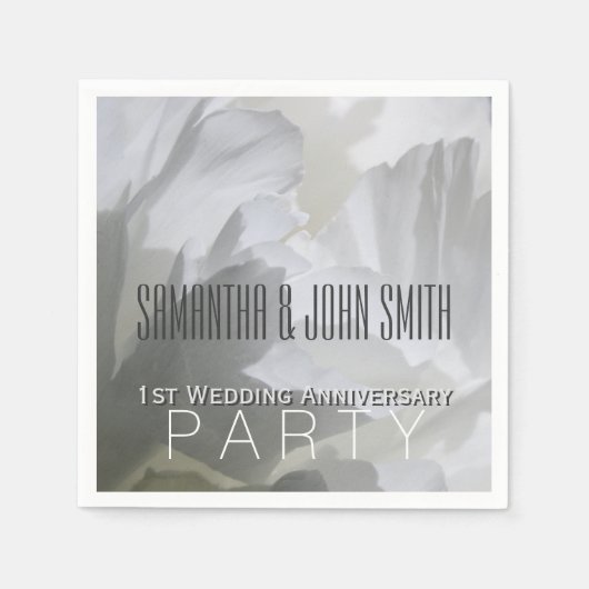 White Peony 1st Wedding Animals Paper Napkins 1 Servetten (Voorkant)