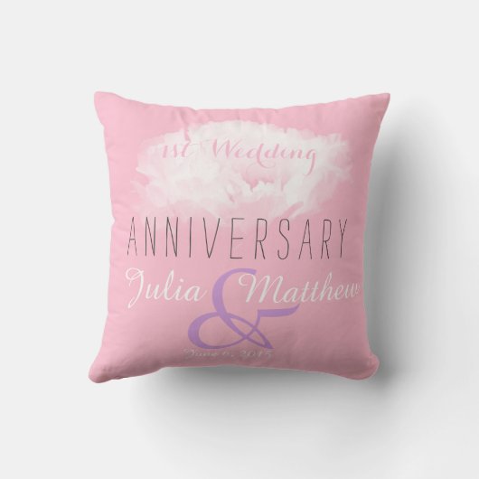 White Peony 1st Wedding Jubileum, aangepast Pillow Kussen (Achterkant)