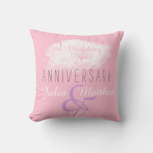 White Peony 1st Wedding Jubileum, aangepast Pillow Kussen (Voorkant)
