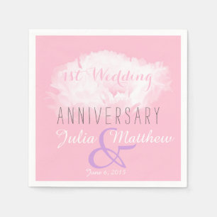 White Peony 1st Wedding Jubileum paper Napkin 3 Servet