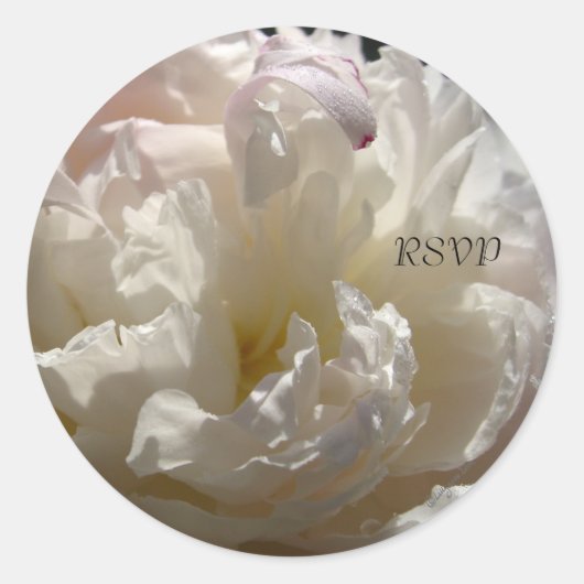 White Peony 2 RSVP Wedding Invitation Seals Ronde Sticker (Voorkant)