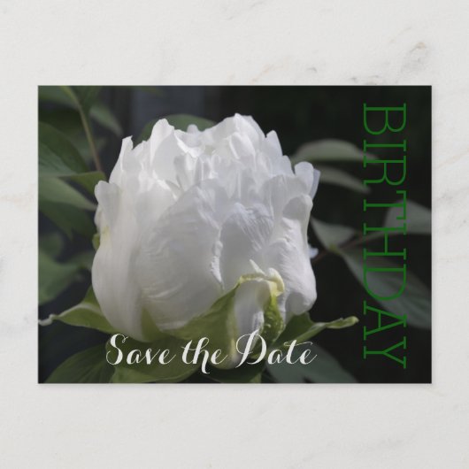 White Peony 30th Birthday Save the Date Briefkaart (Voorkant)