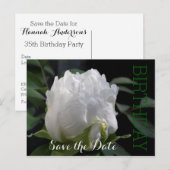 White Peony 35th Birthday Save the Date Briefkaart (Voorkant / Achterkant)