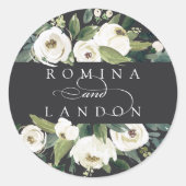 White Peony | Aangepaste Floral Wedding Ronde Sticker (Voorkant)