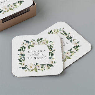 White Peony Aangepersonaliseerde Floral Lijst We Kartonnen Onderzetters