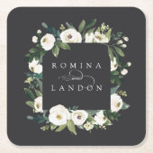 White Peony | Aangepersonaliseerde Floral Lijst We Kartonnen Onderzetters (Voorkant)